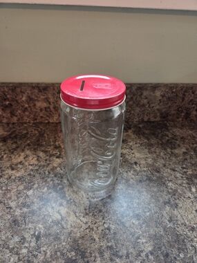 Coca-Cola Clear Embossed Jar with Red Lid